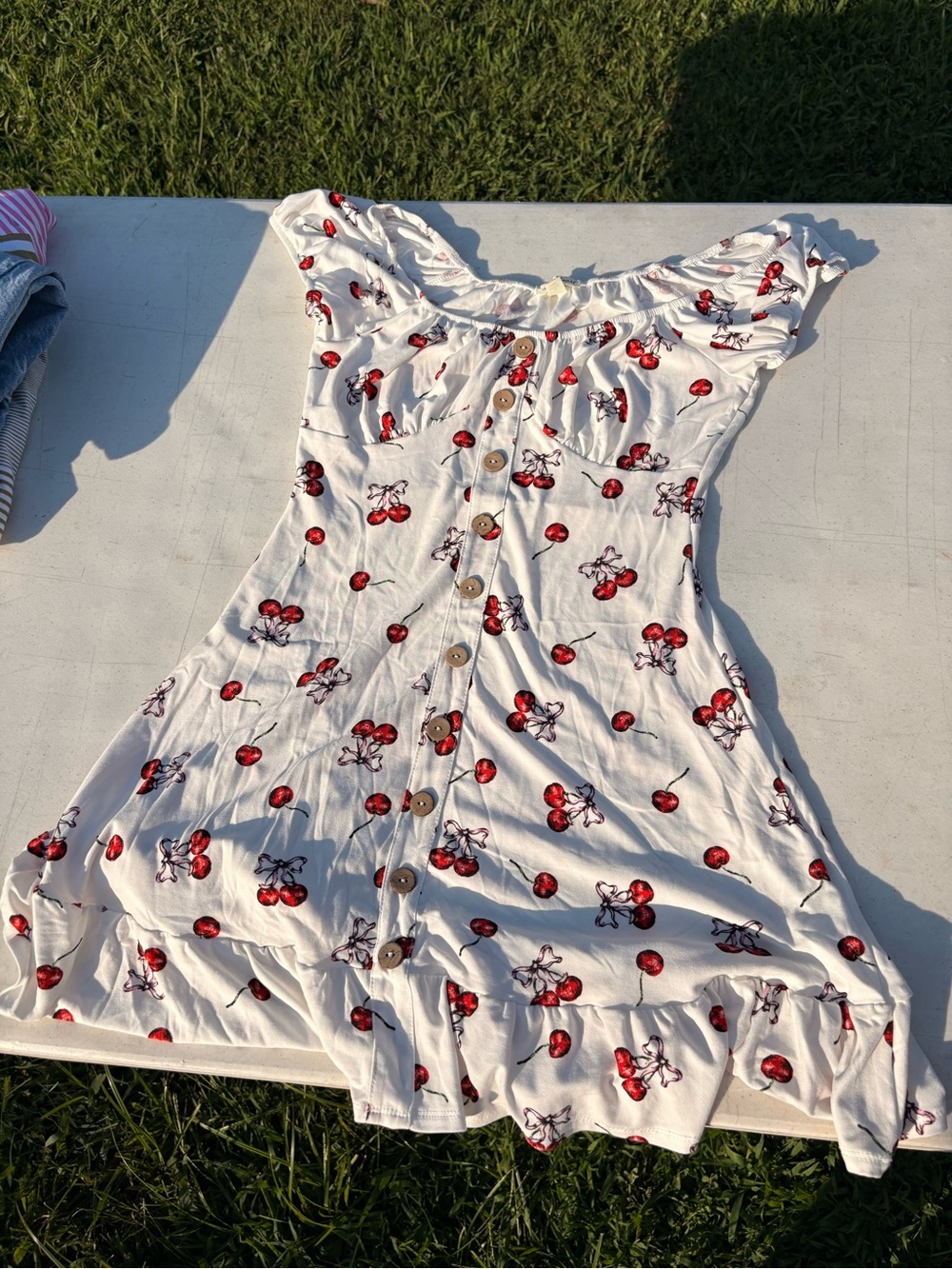Derek Heart White Dress with Red Cherry Print